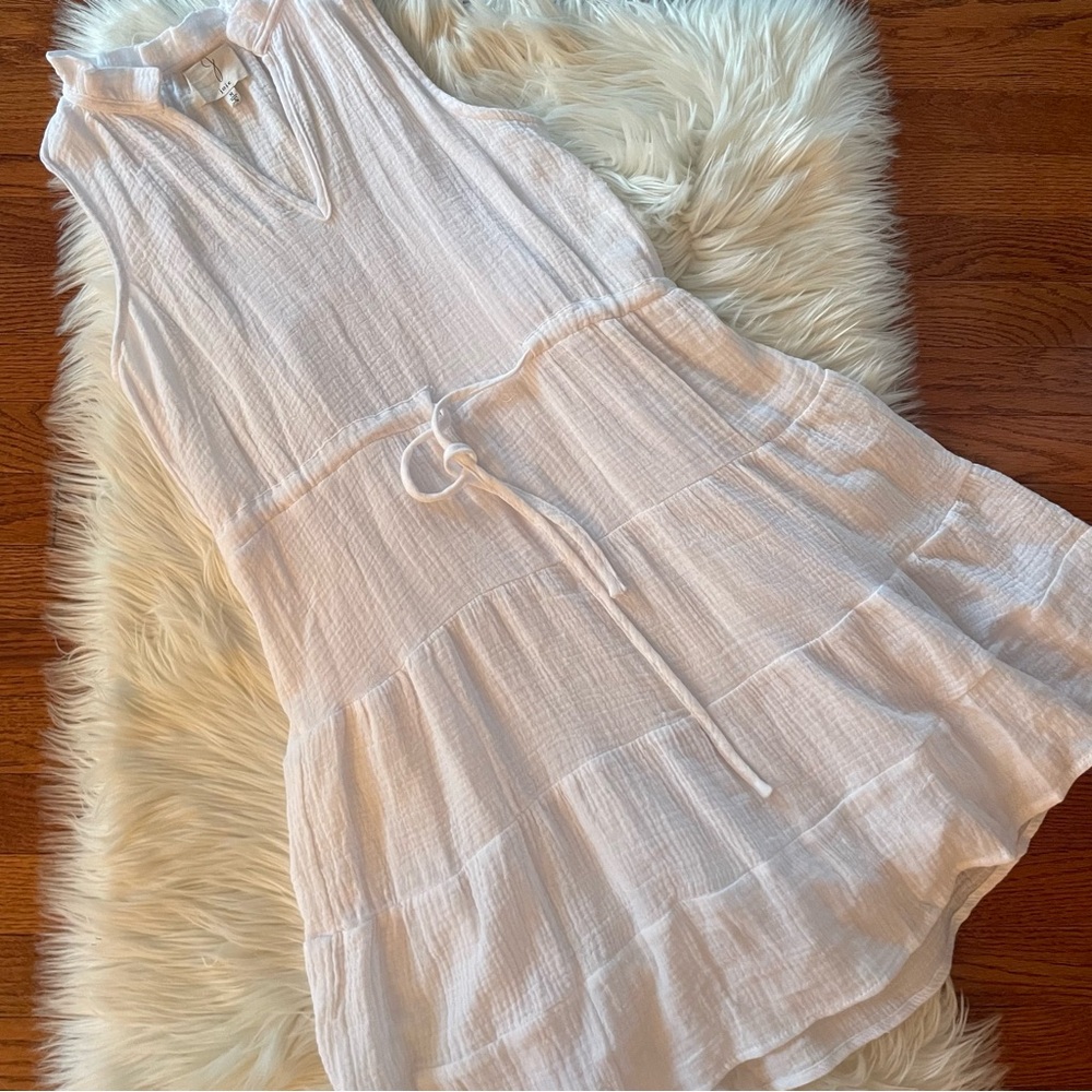 Joie Tiered White Sleeveless Dress Size Medium Lined Graduation Wedding Picnic